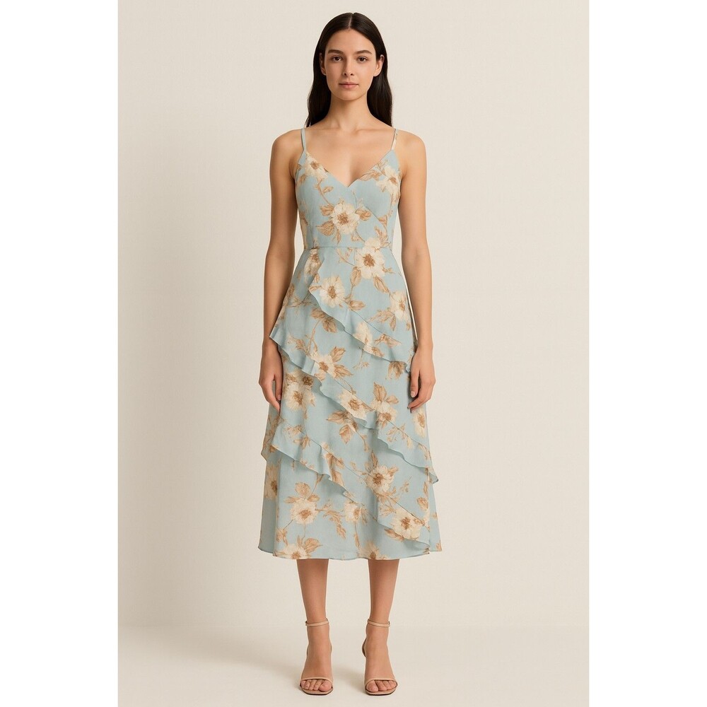 A New Day, Green Chiffon Ruffled Dress, Lined,  Size XL